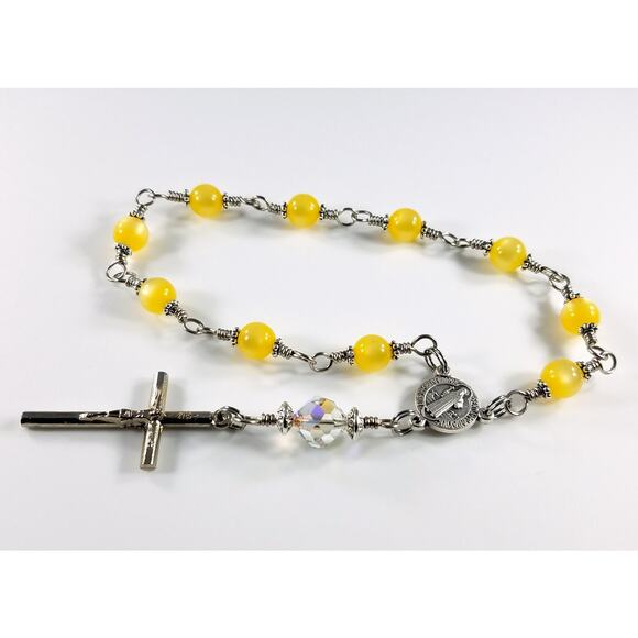 St. Benedict One Decade Rosary, Vintage Swarovski Our Father Bead, Handmade - Picture 6 of 10